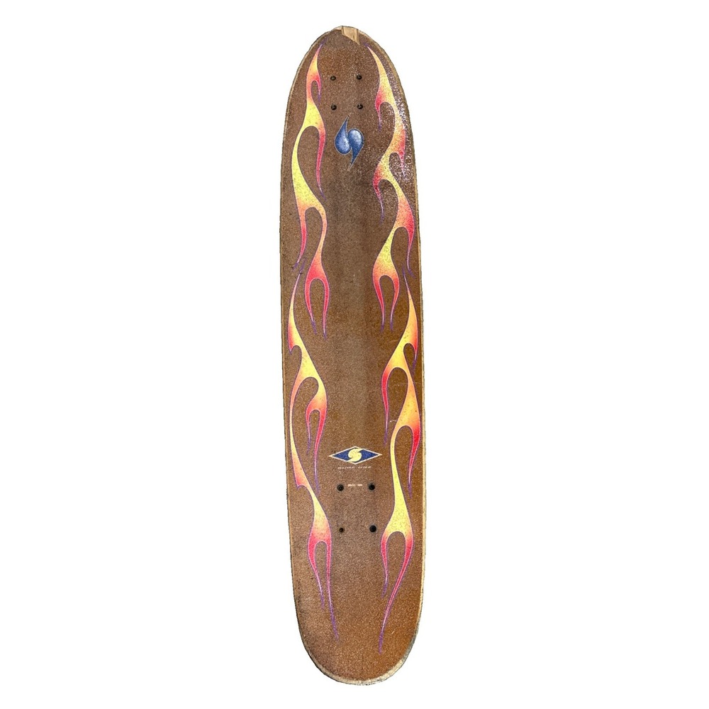 Vintage 1990s Surf One Robert August Longboard Skateboard Wooden Used Flames